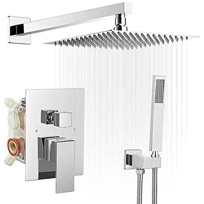 10 Inch Square Bathroom Shower Combo Set In Polished Chrome - buyfaucet.com