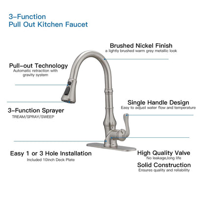 Pull-Down 3 Sprayers Kitchen Faucet Brushed Nickel - buyfaucet.com