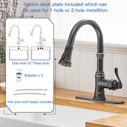 Pull-Out Sprayer 3 Spray Kitchen Faucet Oil Rubbed Bronze - buyfaucet.com