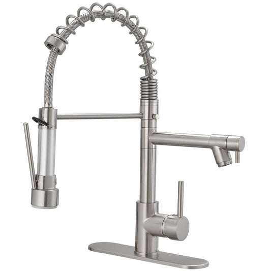 Single-Handle High Arc Kitchen Faucet with Deck Plate Nickel - buyfaucet.com