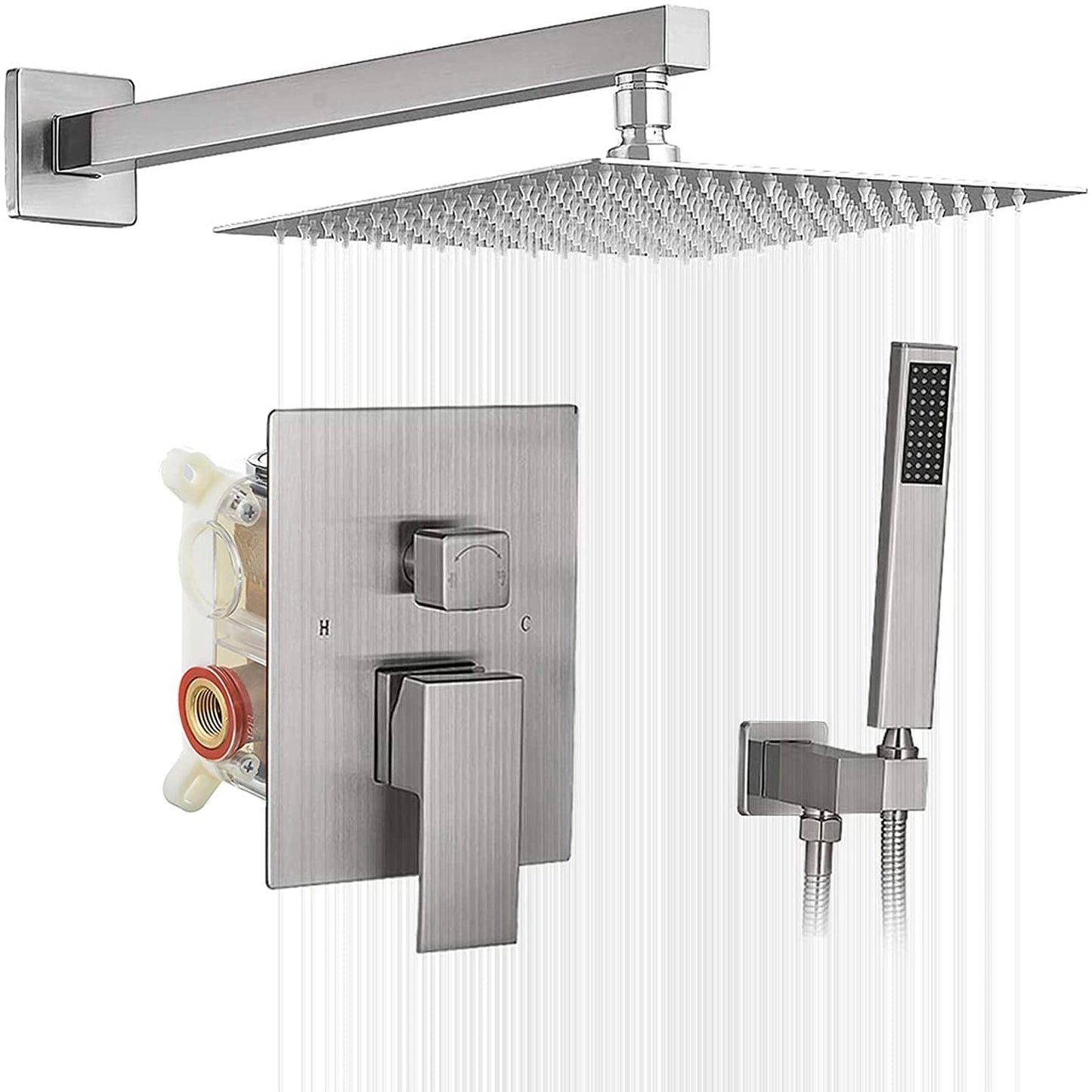 1-Handle 2-Sprayers 16'' Showerhead Shower Faucet Nickel - buyfaucet.com