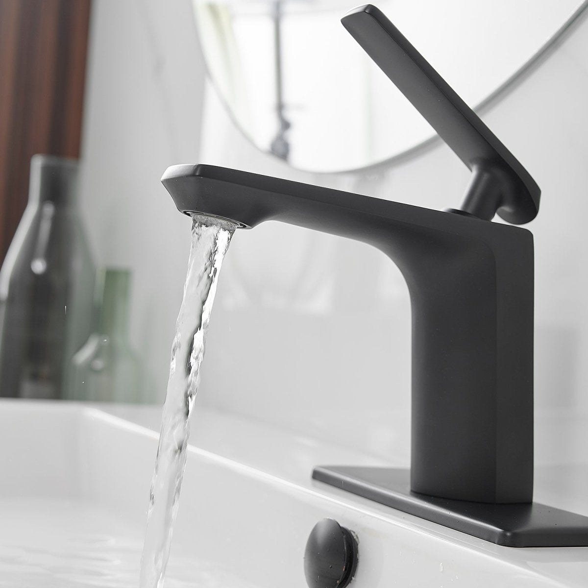 1 Handle Commercial Bathroom Sink Faucet with Drain Black - buyfaucet.com