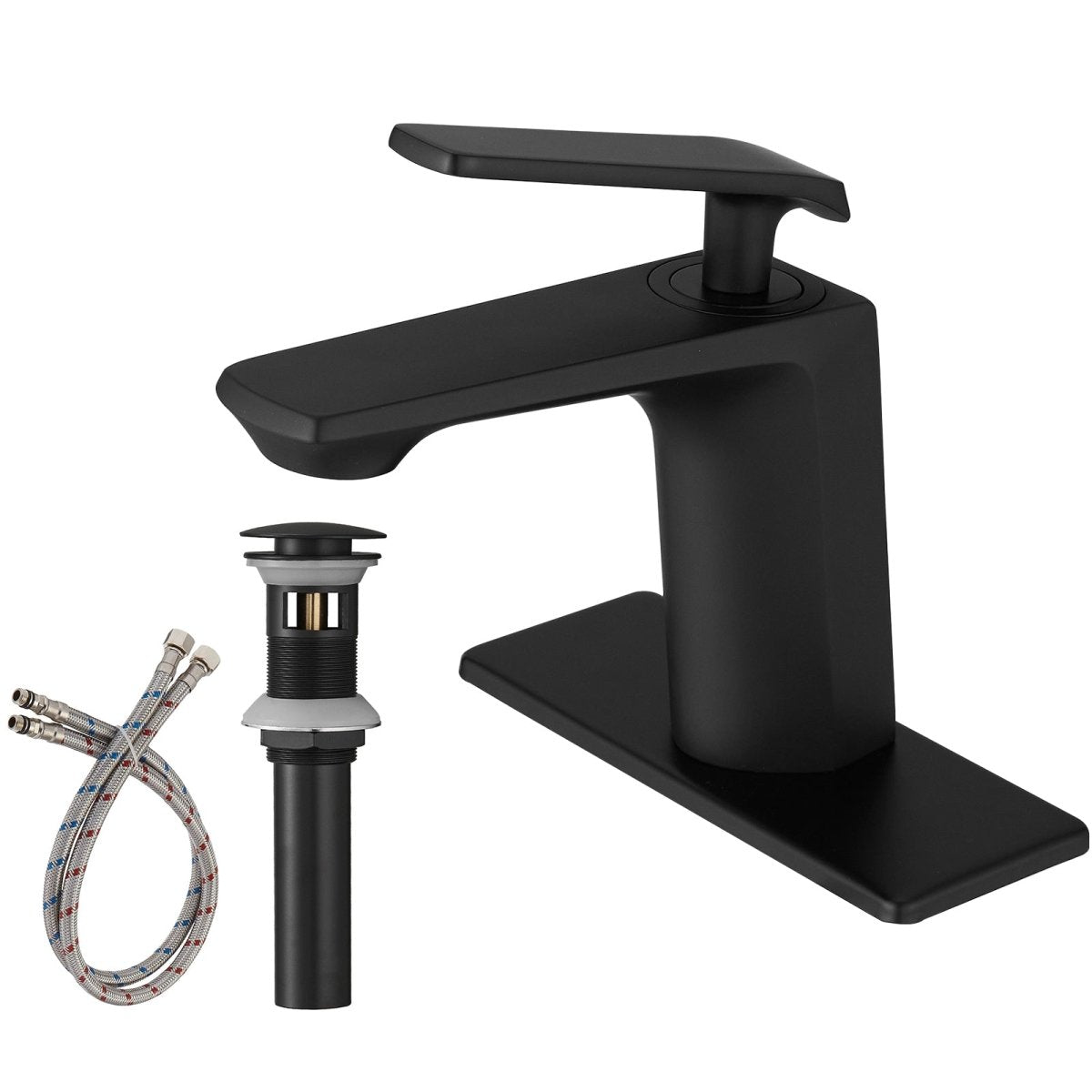 1 Handle Commercial Bathroom Sink Faucet with Drain Black - buyfaucet.com
