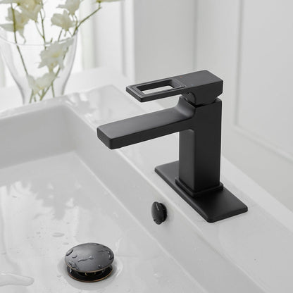 1 Handle Modern Bathroom Sink Faucet with Pop Up Drain Black-1 - buyfaucet.com