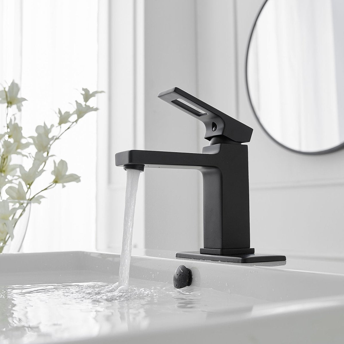 1 Handle Modern Bathroom Sink Faucet with Pop Up Drain Black - buyfaucet.com