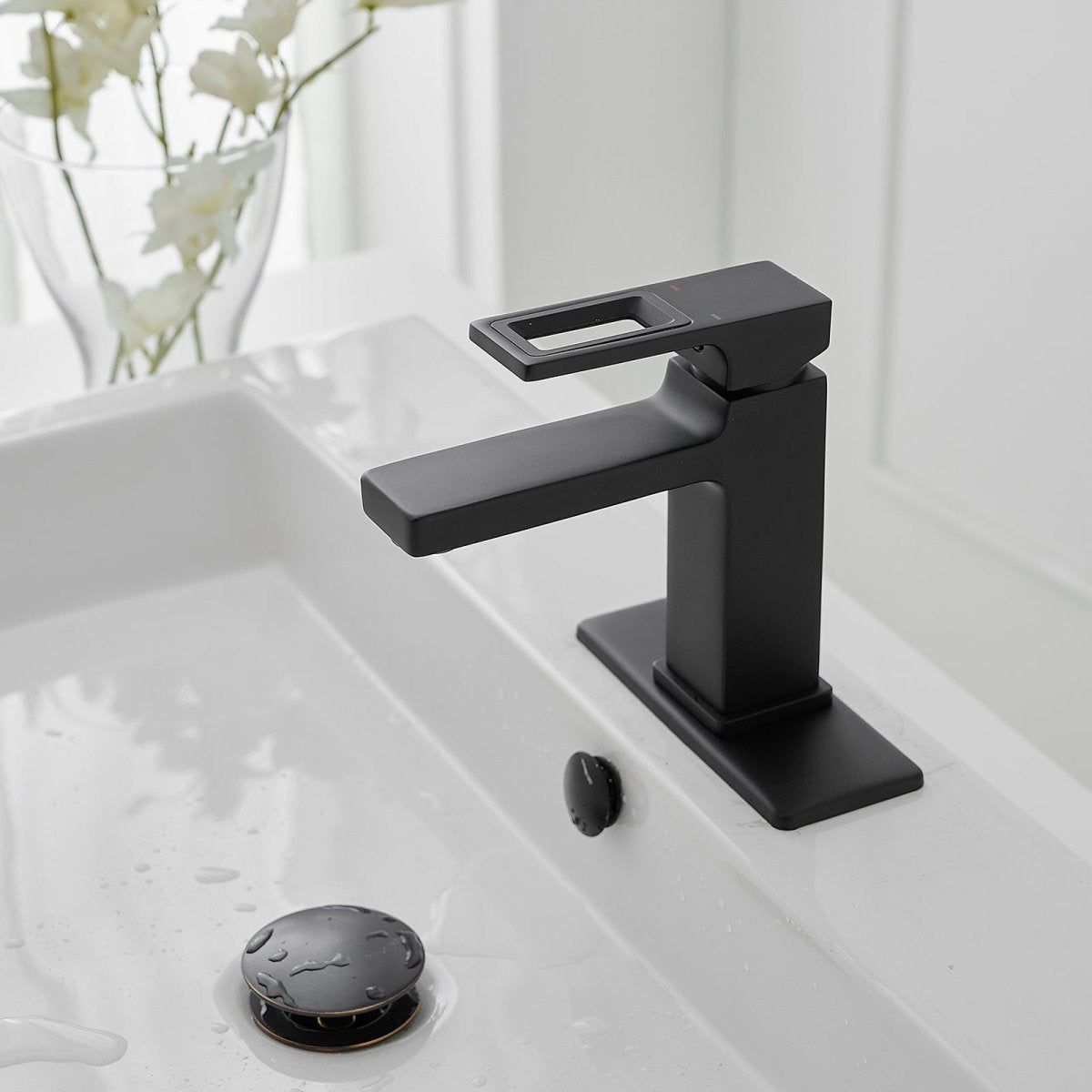 1 Handle Modern Bathroom Sink Faucet with Pop Up Drain Black - buyfaucet.com