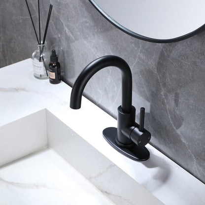 1 Hole 1-Handle High Bathroom Faucet with Swivel Spout Black - buyfaucet.com