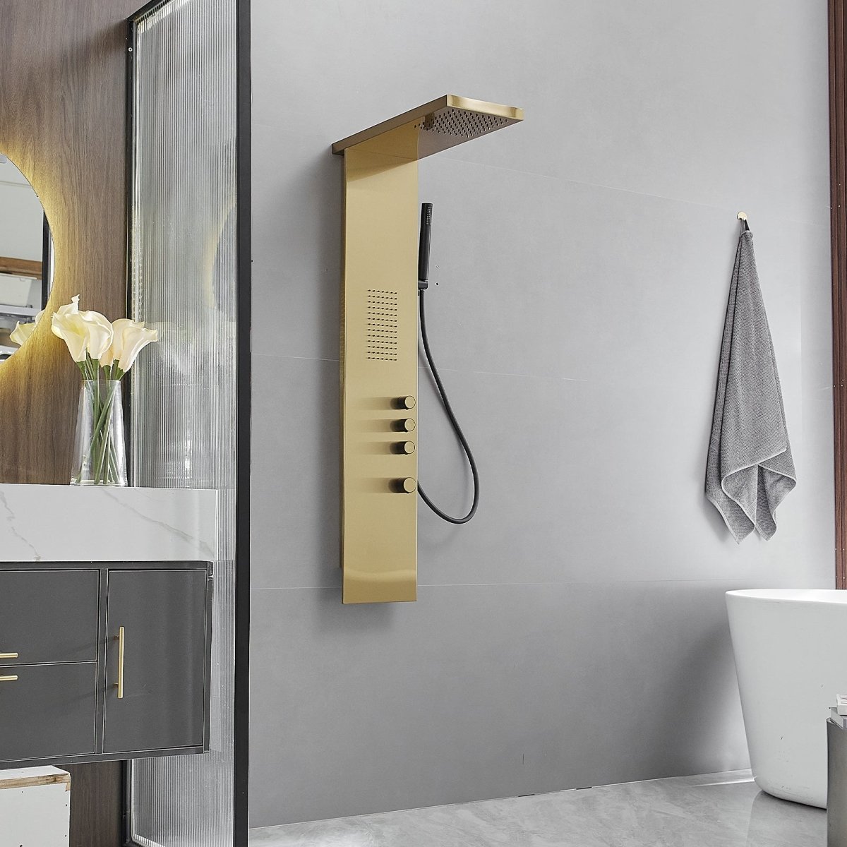 1-Jet Shower Panel System with Shower Head and Shower Wand Gold - buyfaucet.com