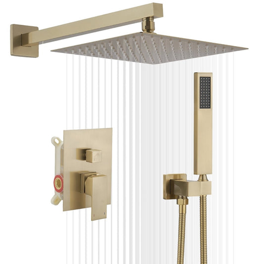 10 Inch Single Handle 2 Spray High Pressure Shower System Gold - buyfaucet.com