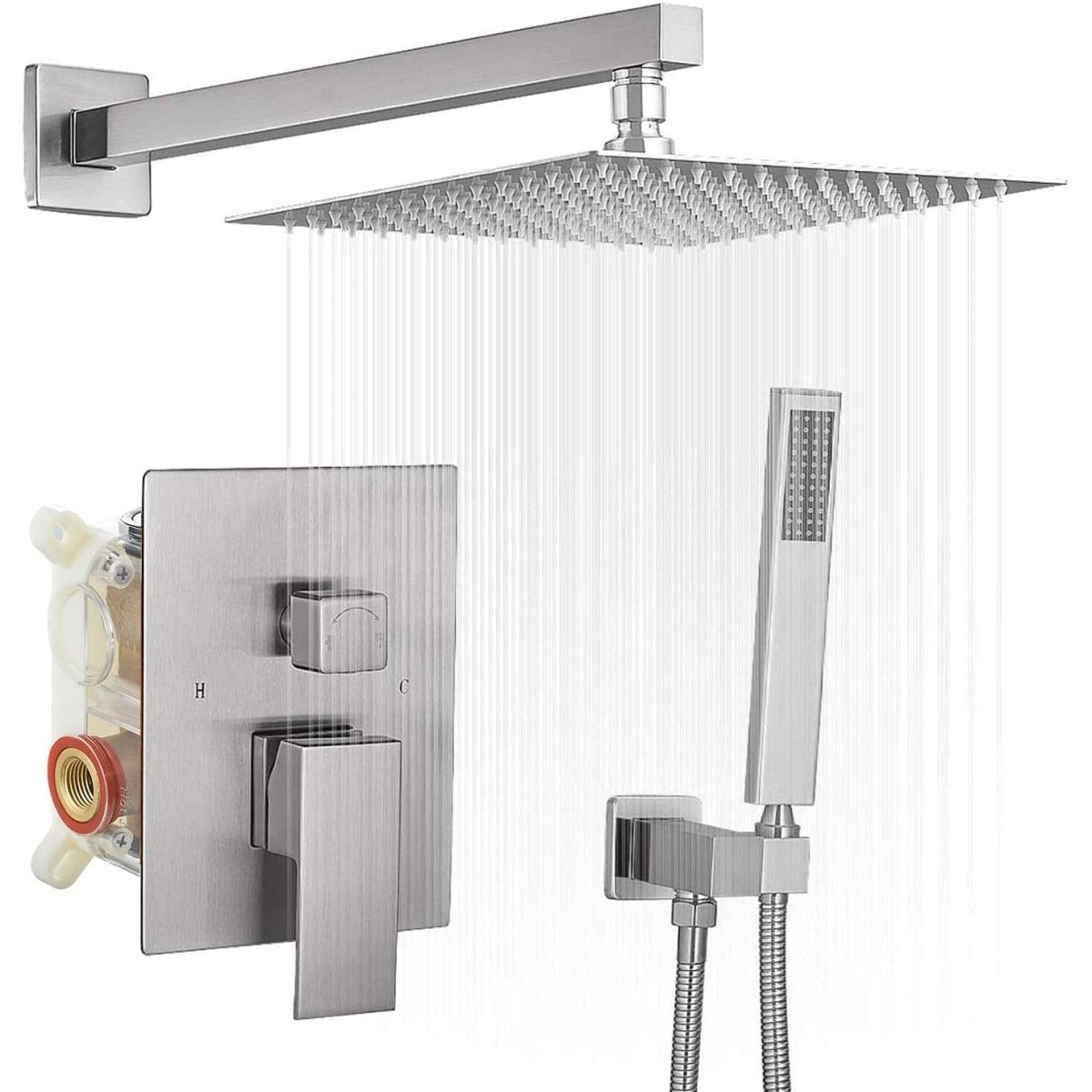 10 Inch Square Bathroom Shower Combo Set in Brushed Nickel-1 - buyfaucet.com