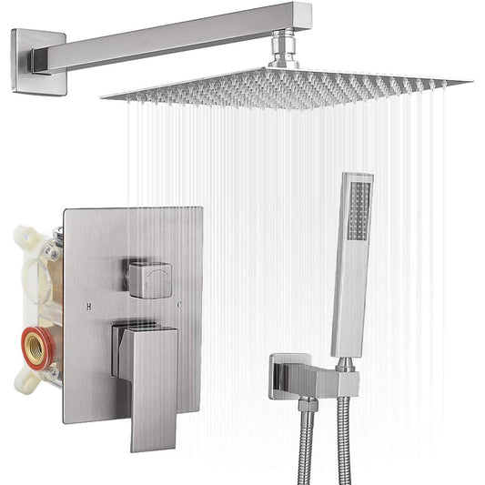 10 Inch Square Bathroom Shower Combo Set In Brushed Nickel - buyfaucet.com