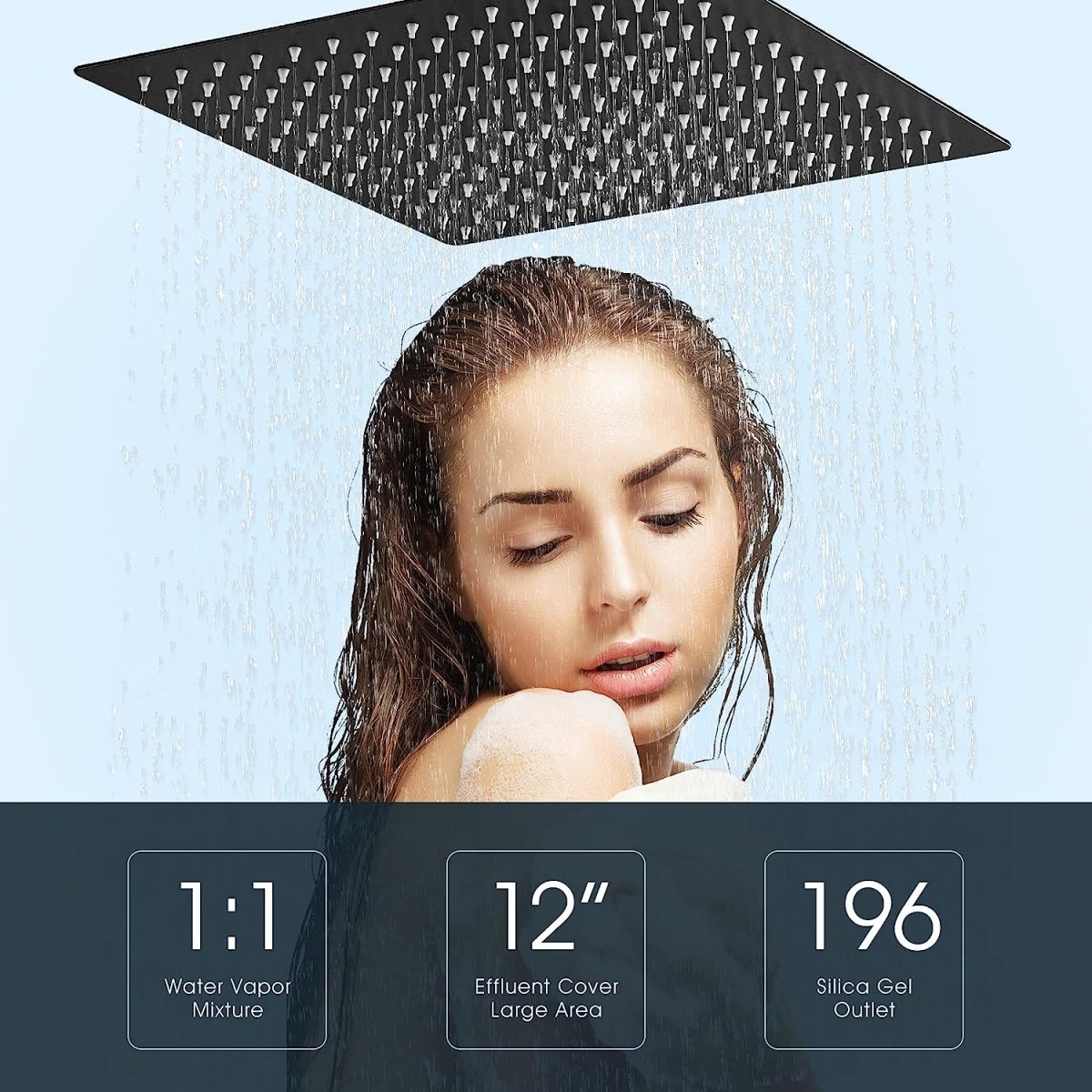 12 Inch 304 Stainless Steel Rainfall Shower Head Black - buyfaucet.com