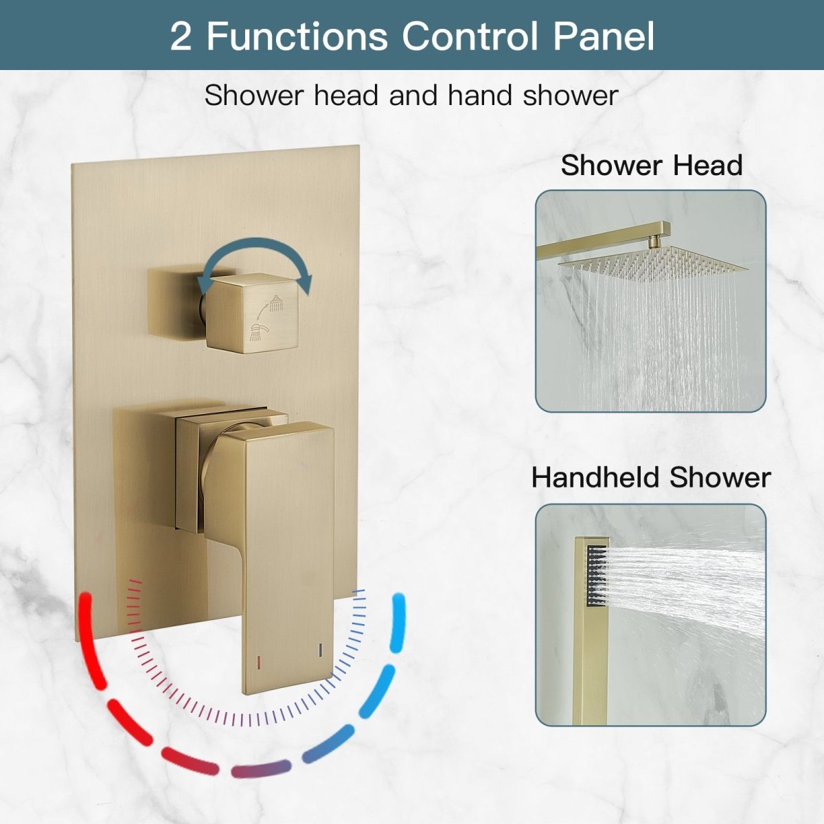 12 Inch Single Handle 2 Spray High Pressure Shower System Gold - buyfaucet.com