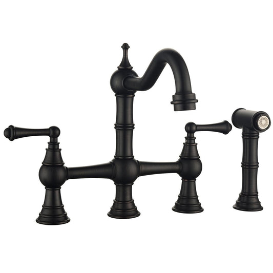 2-Handle Bridge Kitchen Faucet with Side Sprayer Bronze - buyfaucet.com