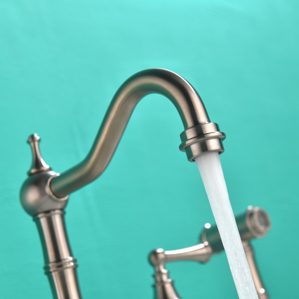 2-Handle Bridge Kitchen Faucet with Side Sprayer Nickel - buyfaucet.com