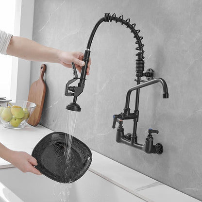 2-Handle Wall Mount Pre-Rinse Spray Kitchen Faucet Black - buyfaucet.com