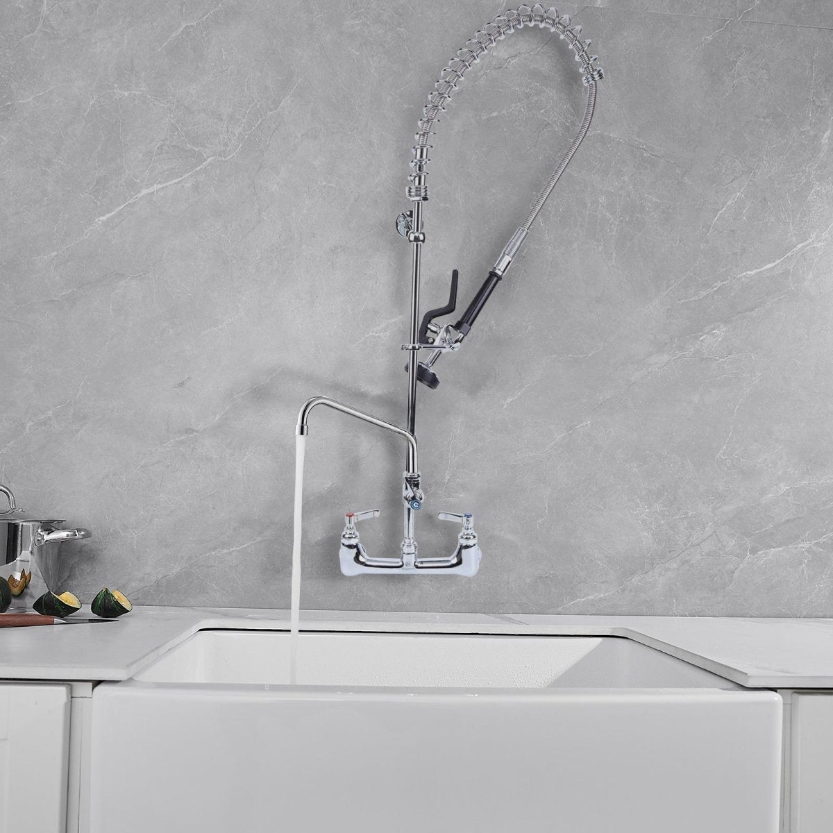2-Handle Wall Mount Pre-Rinse Spray Kitchen Faucet Chrome - buyfaucet.com