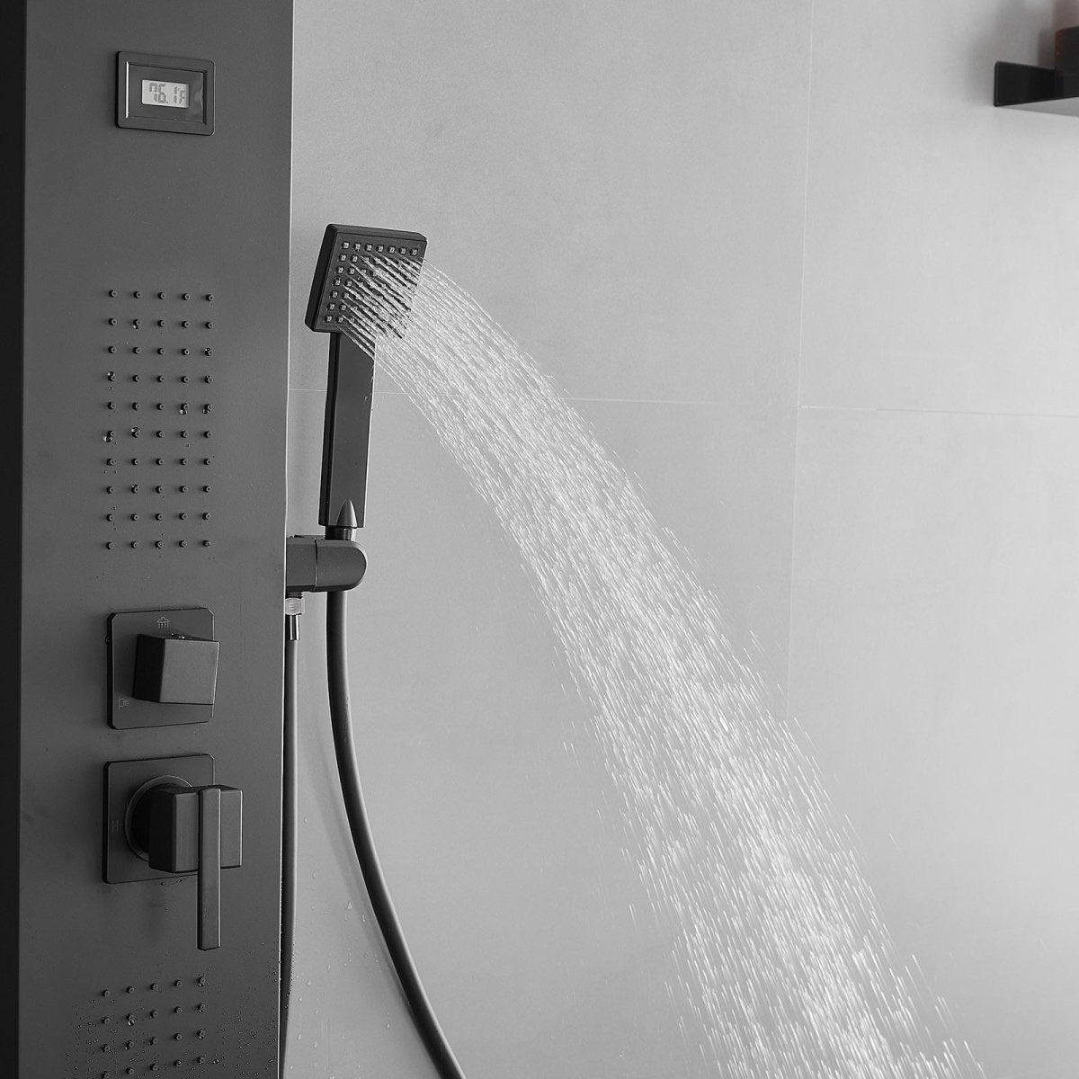 2-Jet Rainfall Shower Panel System in Stainless Steel Black - buyfaucet.com