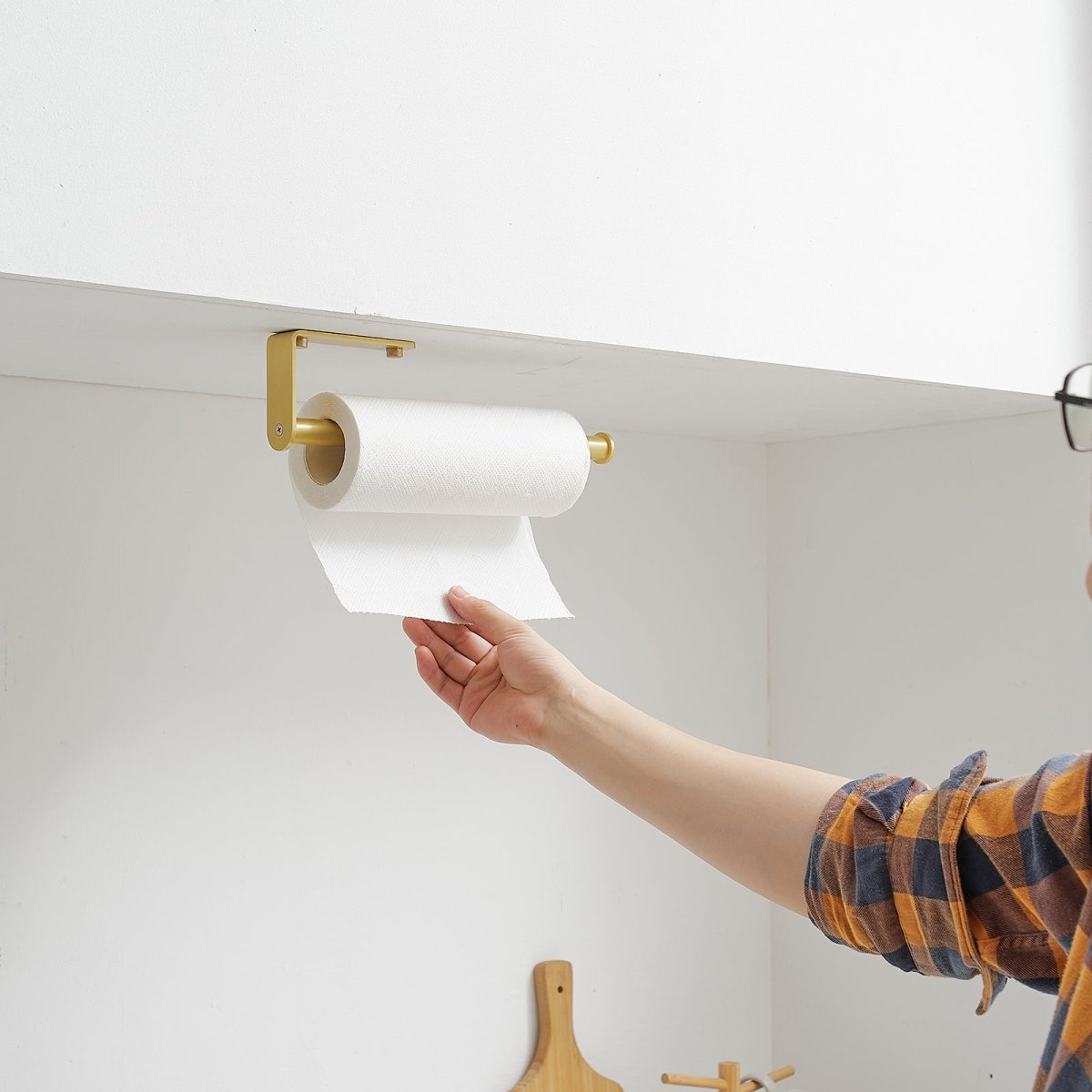 2 PCS Wall Mount under Cabinet Paper Towel Holder Gold - buyfaucet.com