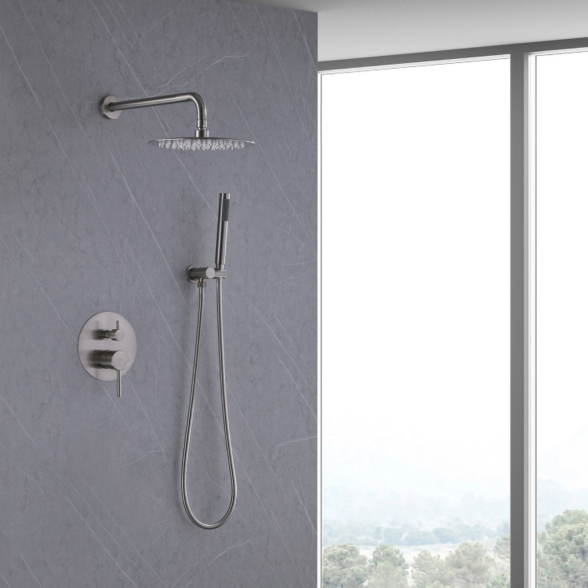 2-Spray Rain Shower Faucet and Hand Shower Combo Kit Nickel - buyfaucet.com