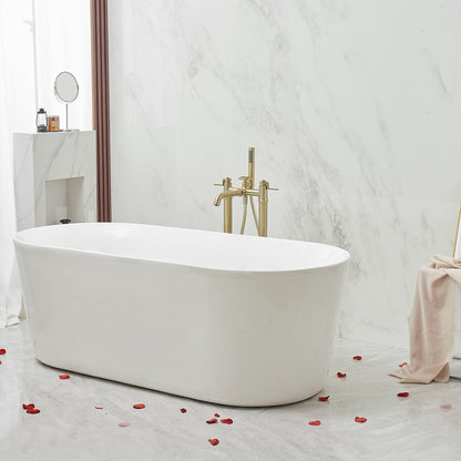 3-Handle Floor Mount Roman Bathtub Faucet Brushed Gold - buyfaucet.com