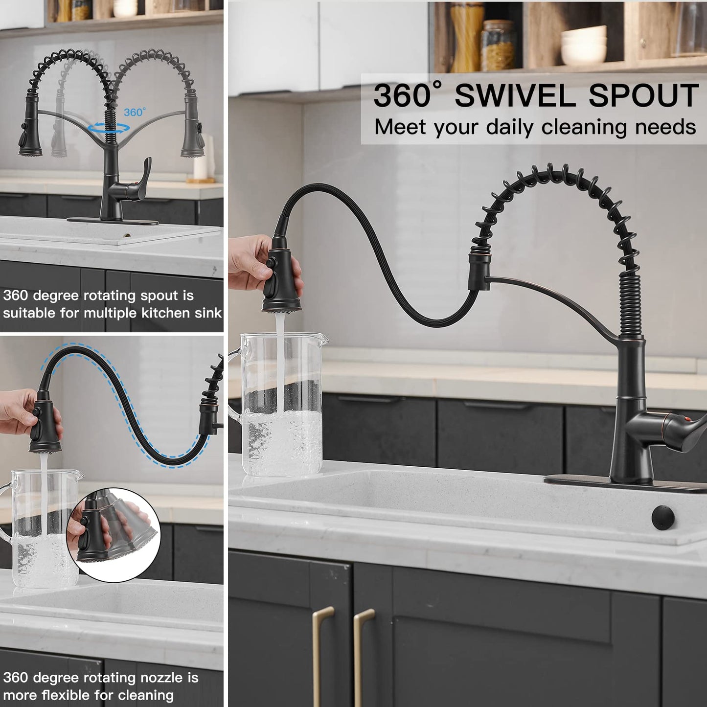 3 Spray High Arc Pull Down Kitchen Faucet Oil Rubbed Bronze - buyfaucet.com