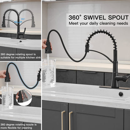 3 Spray High Arc Pull-Down Sprayer Kitchen Faucet Black - buyfaucet.com