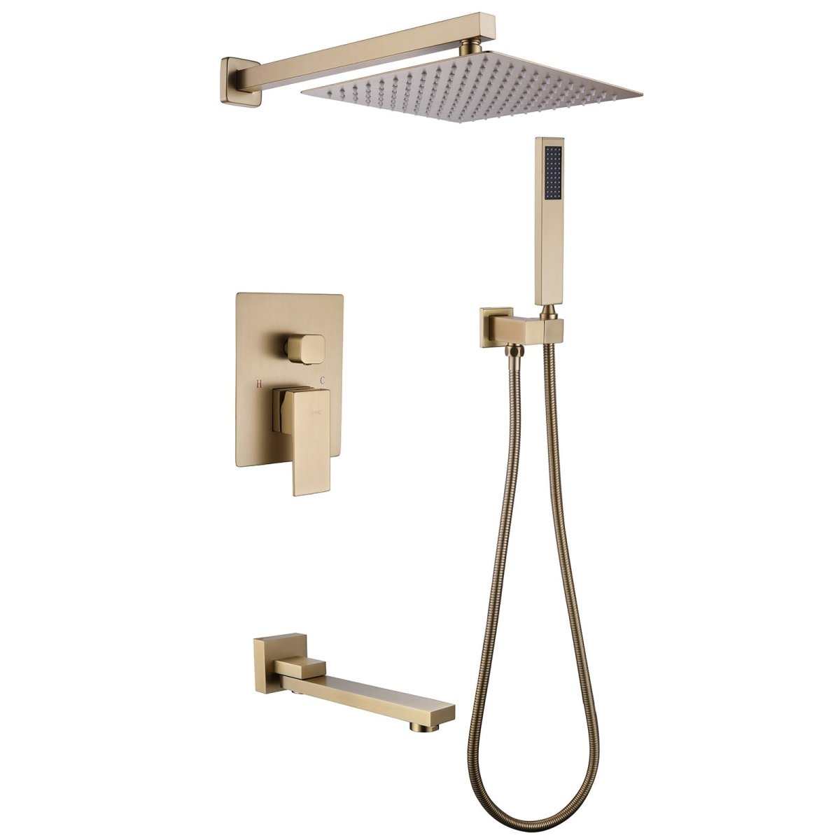 3-Spray High Pressure Tub and Shower Faucet Brushed Gold - buyfaucet.com