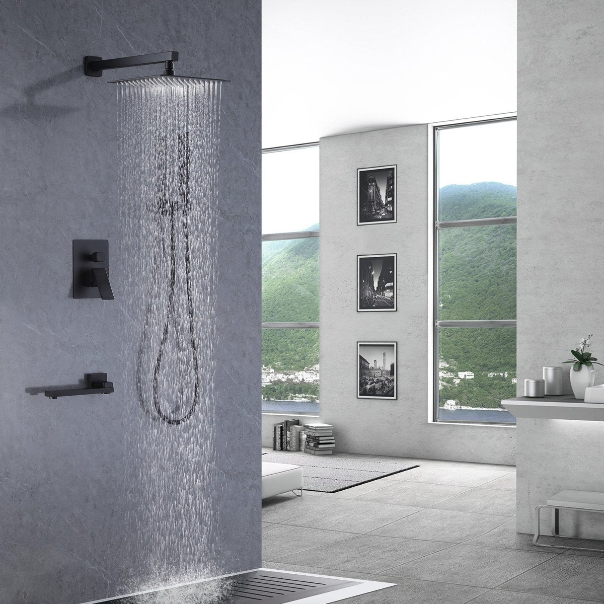 3-Spray High Pressure Tub and Shower Faucet Matte Black - buyfaucet.com