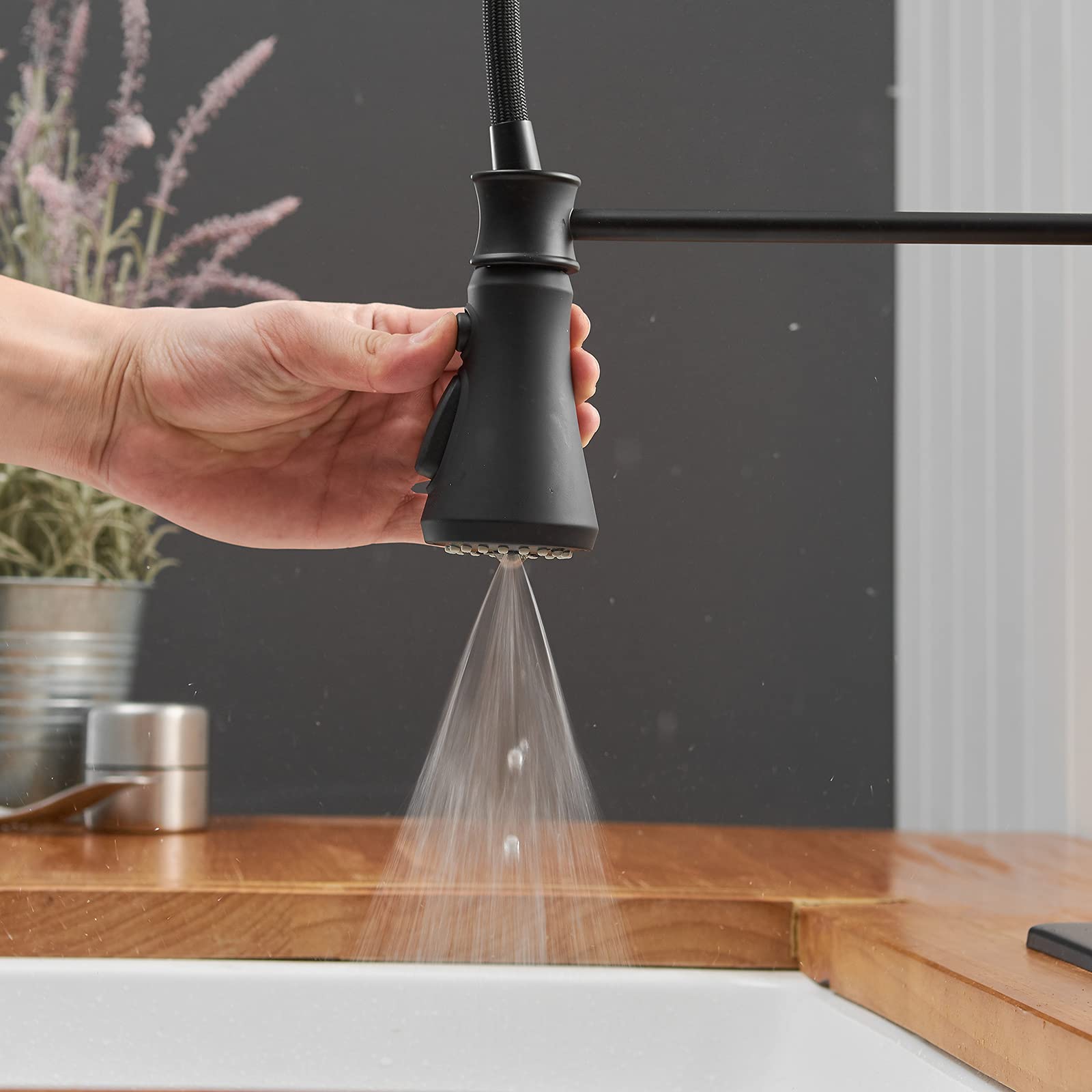 3 Spray Pull-Down Sprayer Kitchen Faucet Black - buyfaucet.com