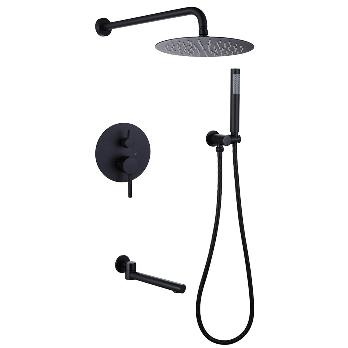 3-Spray Round Tub and Shower Faucet Black (Valve Included) - buyfaucet.com