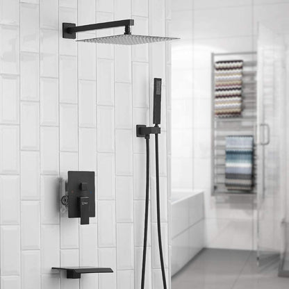 3-Sprayers 12'' Showerhead Wall Mounted Shower Faucet Black - buyfaucet.com