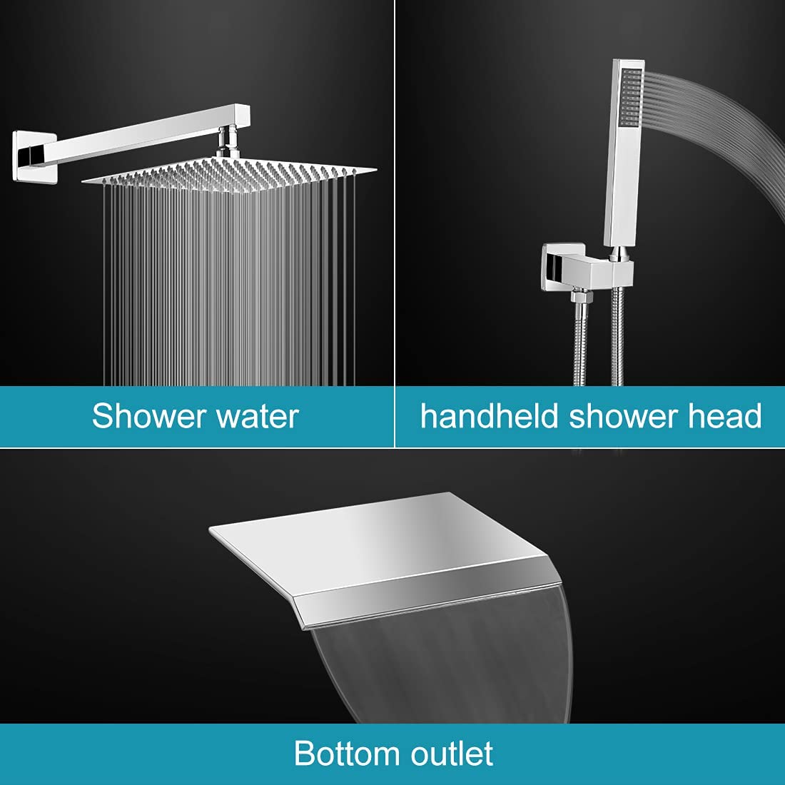 3-Sprayers12'' Showerhead Wall Mounted Shower Faucet Chrome - buyfaucet.com