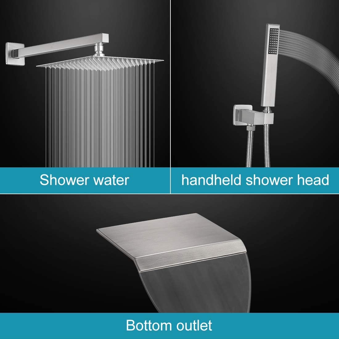 3-Sprayers12'' Showerhead Wall Mounted Shower Faucet Nickel - buyfaucet.com