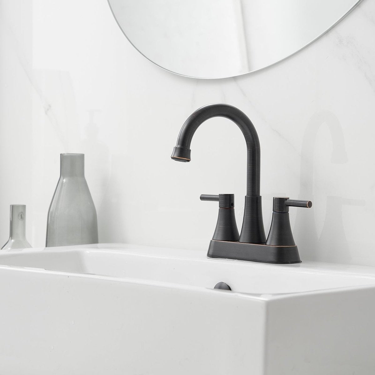 4 in. Centerset 2-Handle High-Arc Bathroom Faucet Bronze - buyfaucet.com