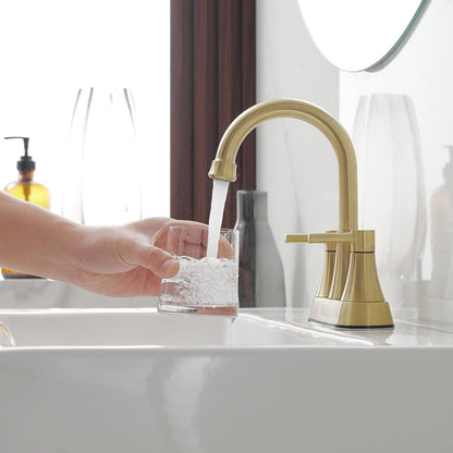 4 in. Centerset 2-Handle High-Arc Bathroom Faucet Brushed Gold - buyfaucet.com