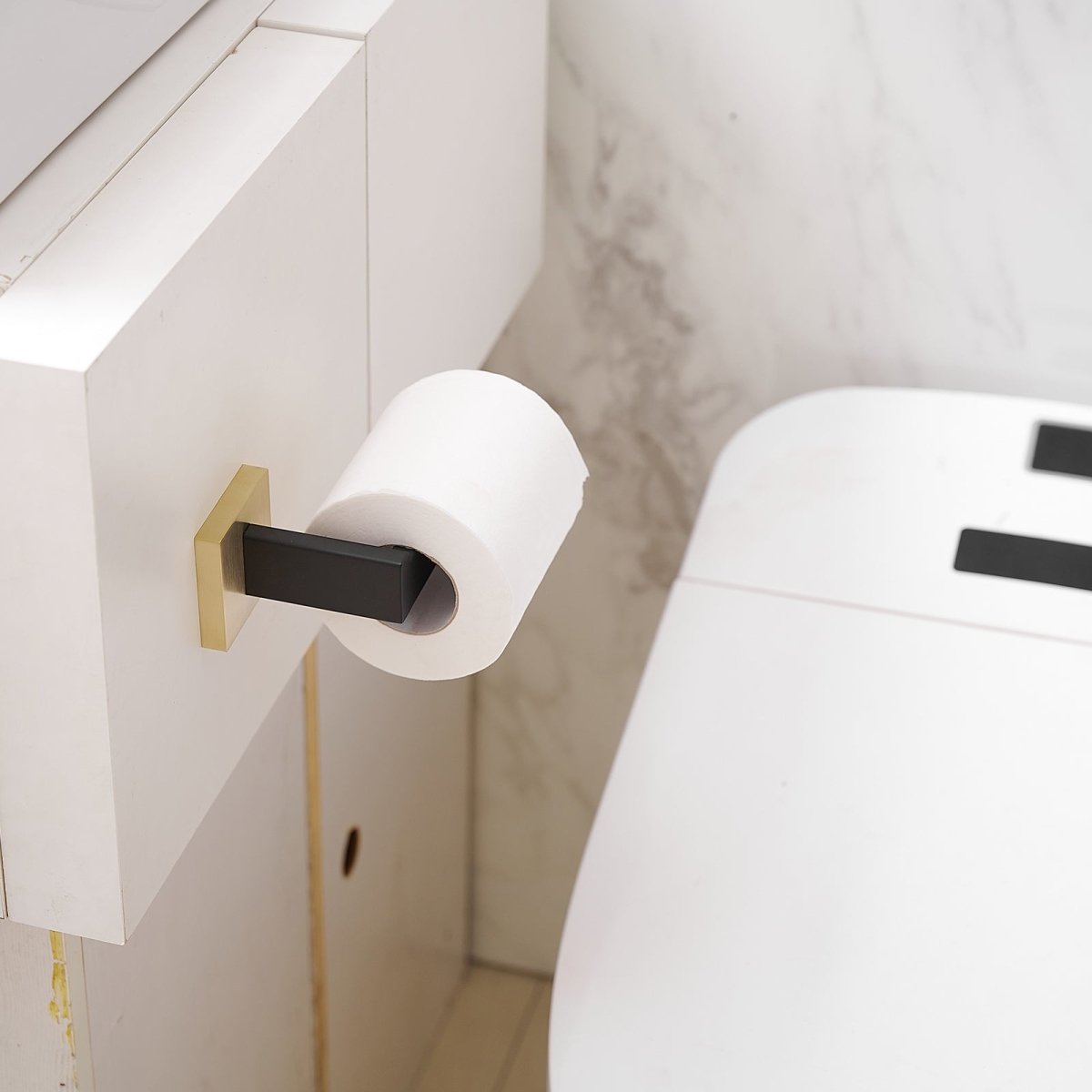 5 PCS Towel Bar Towel Hook Toilet Paper Holder Set Black Gold - buyfaucet.com