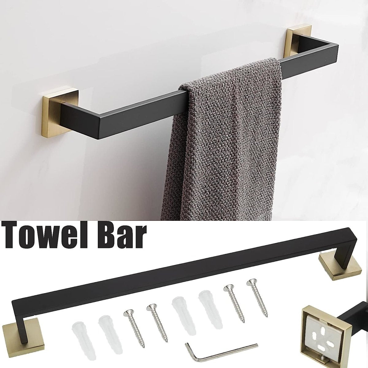 5PCS Bath Hardware Set Toilet Paper Holder Towel Bar Black Gold - buyfaucet.com