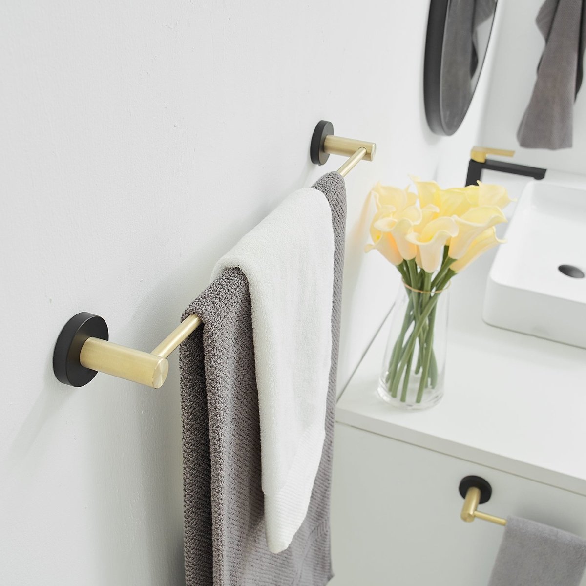 5PCS Towel Bar Toilet Paper Holder Towel Hook Set Black Gold - buyfaucet.com