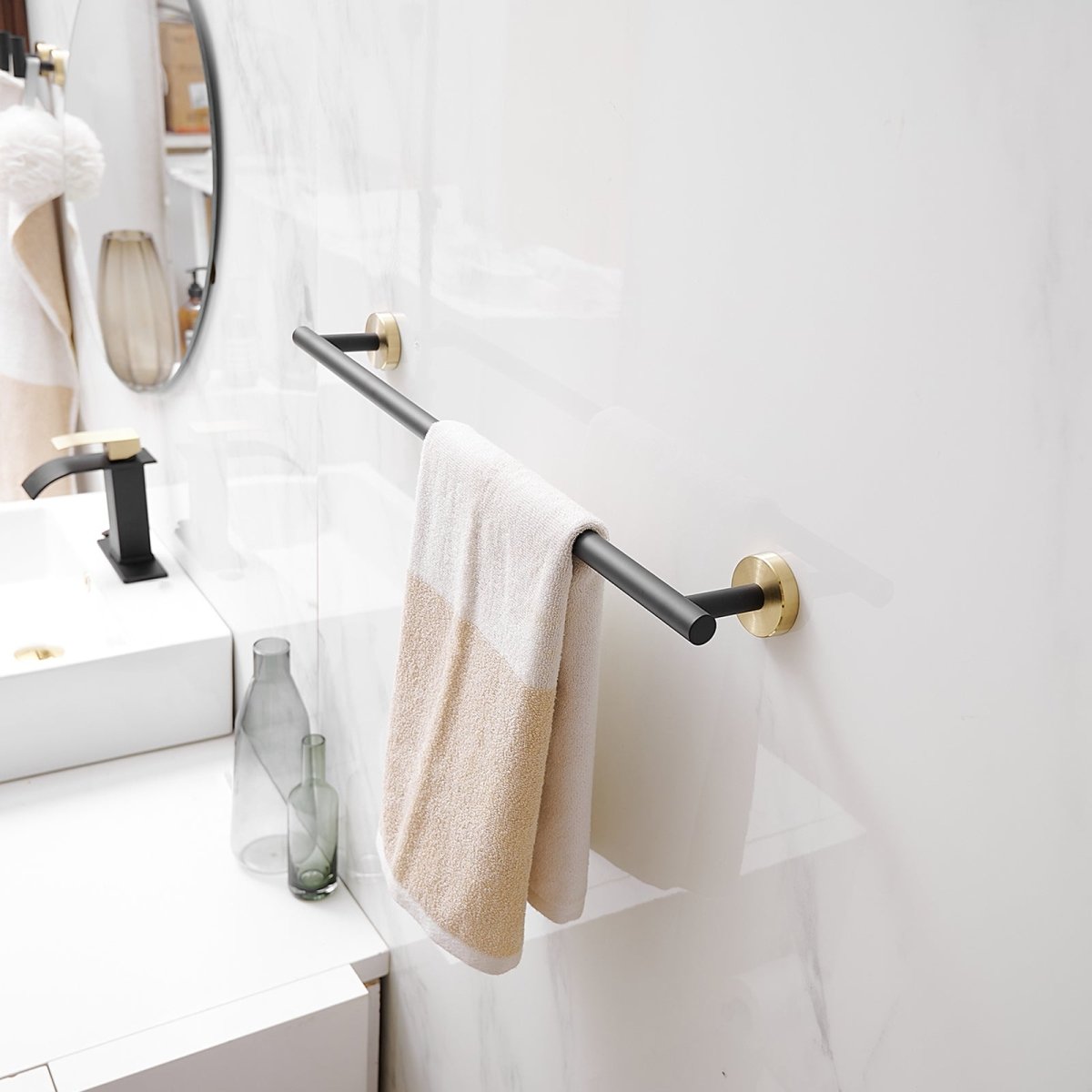 5PCS Towel Bar Toilet Paper Holder Towel Ring Set Black Gold - buyfaucet.com