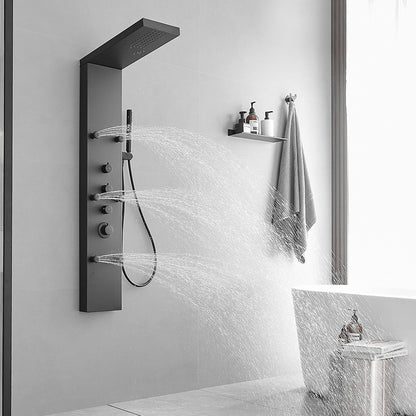 6-Jet Rainfall Shower Panel System in Stainless Steel Black - buyfaucet.com