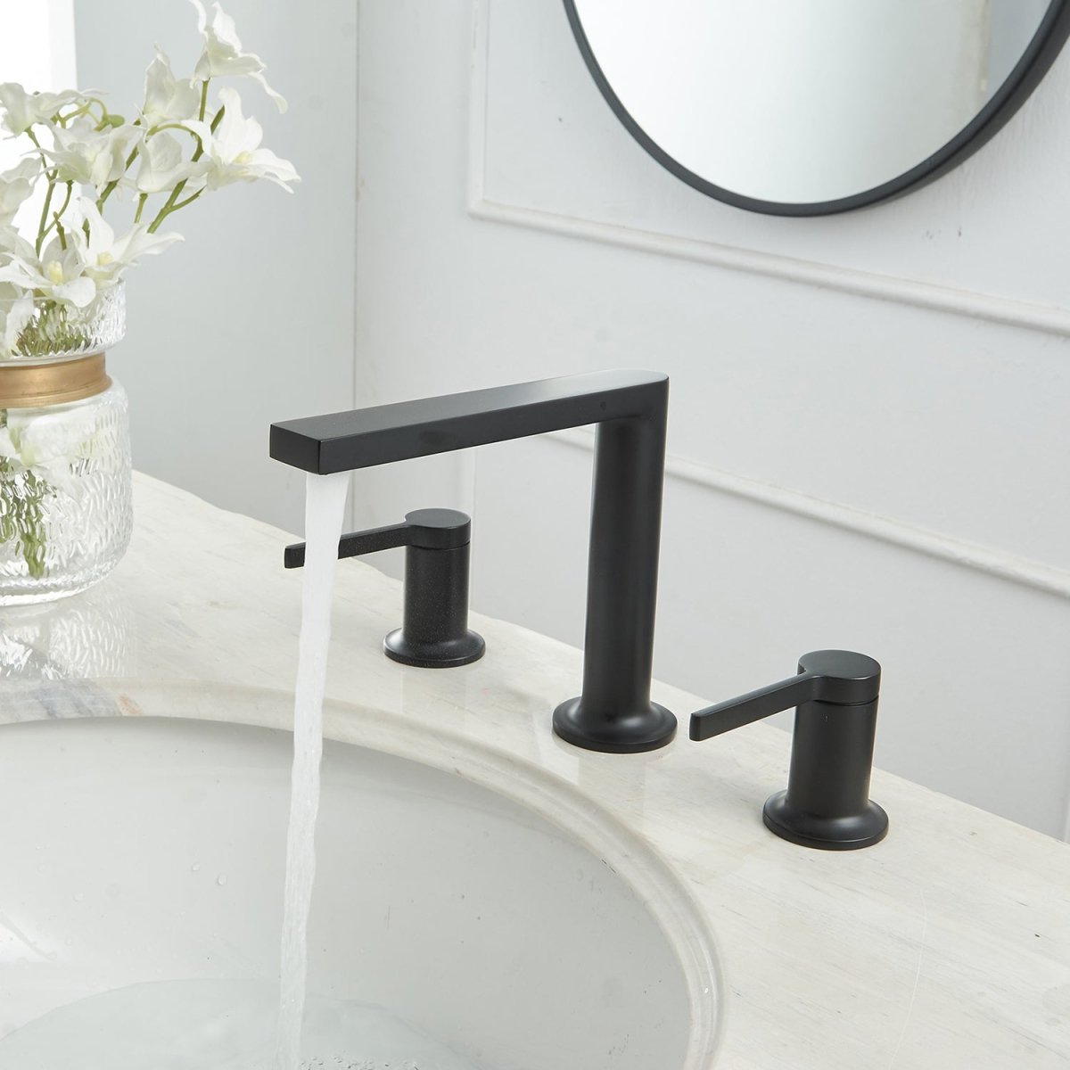 8" Double-Handle Bathroom Faucet with Pop-up Drain Black - buyfaucet.com