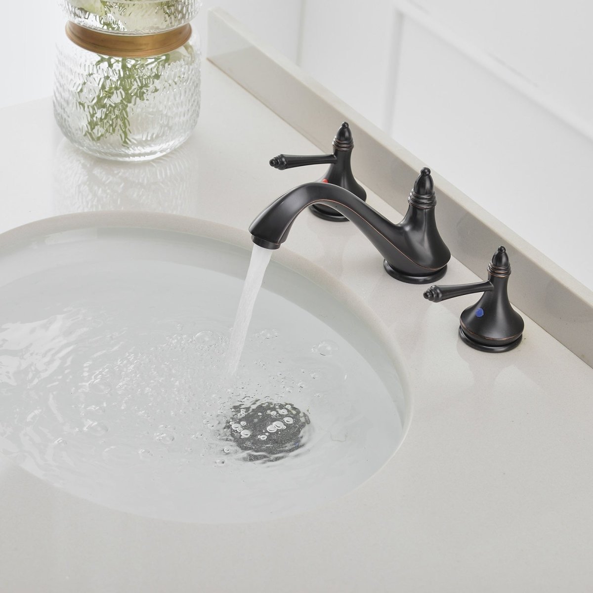 8 in 2 Handle Bathroom Faucet With Drain Oil Rubbed Bronze - buyfaucet.com