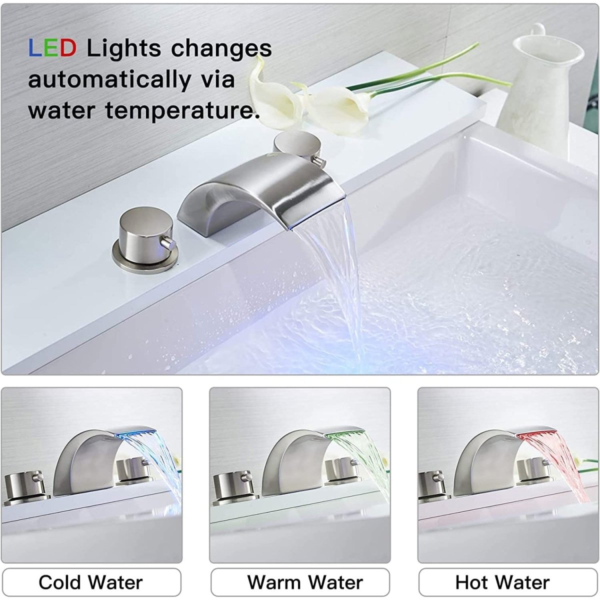 8 in 2-Handle Bathroom Faucet With Led Light Brushed Nickel-1 - buyfaucet.com