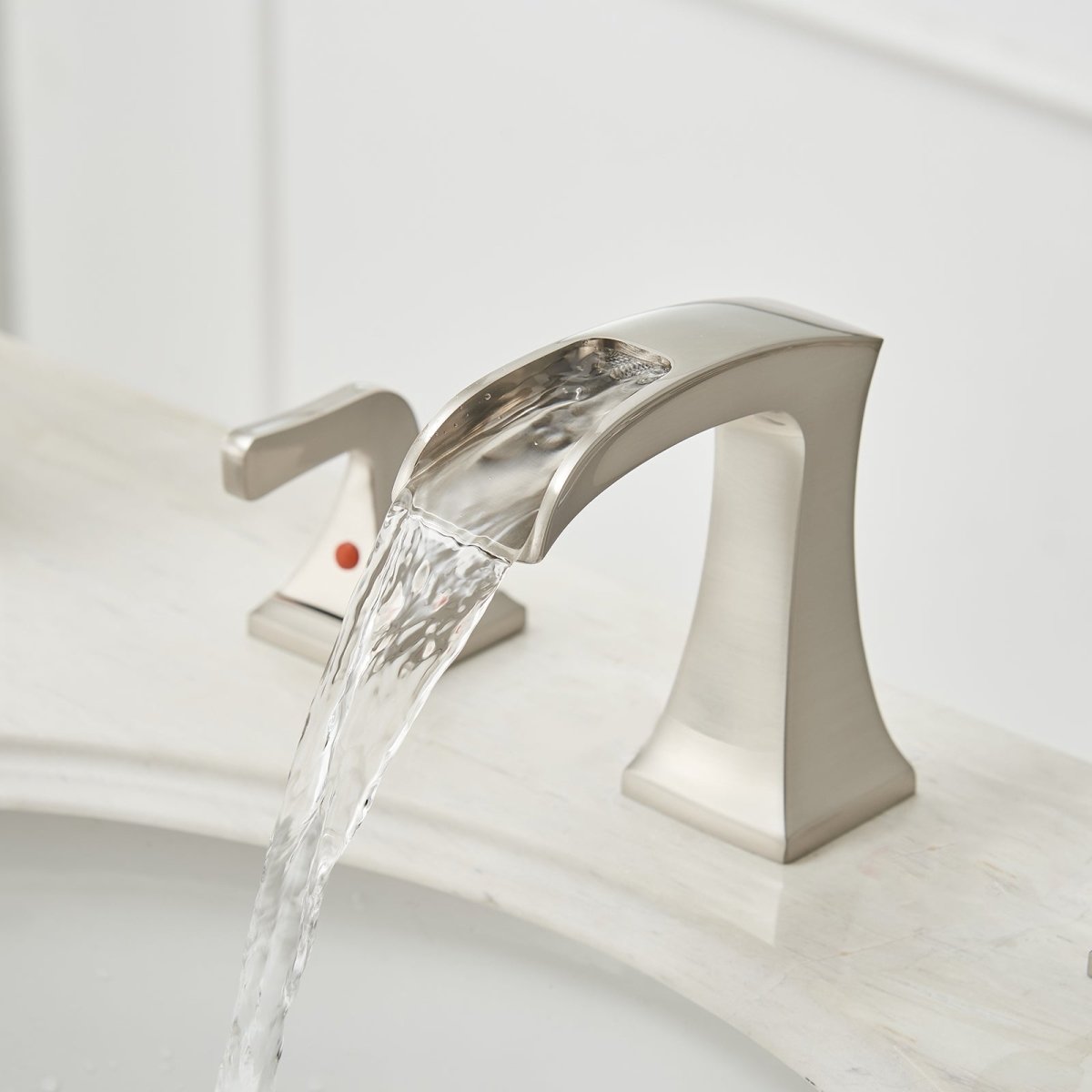 8 in 2-Handle Waterfall Bathroom Sink Faucet Brushed Nickel - buyfaucet.com