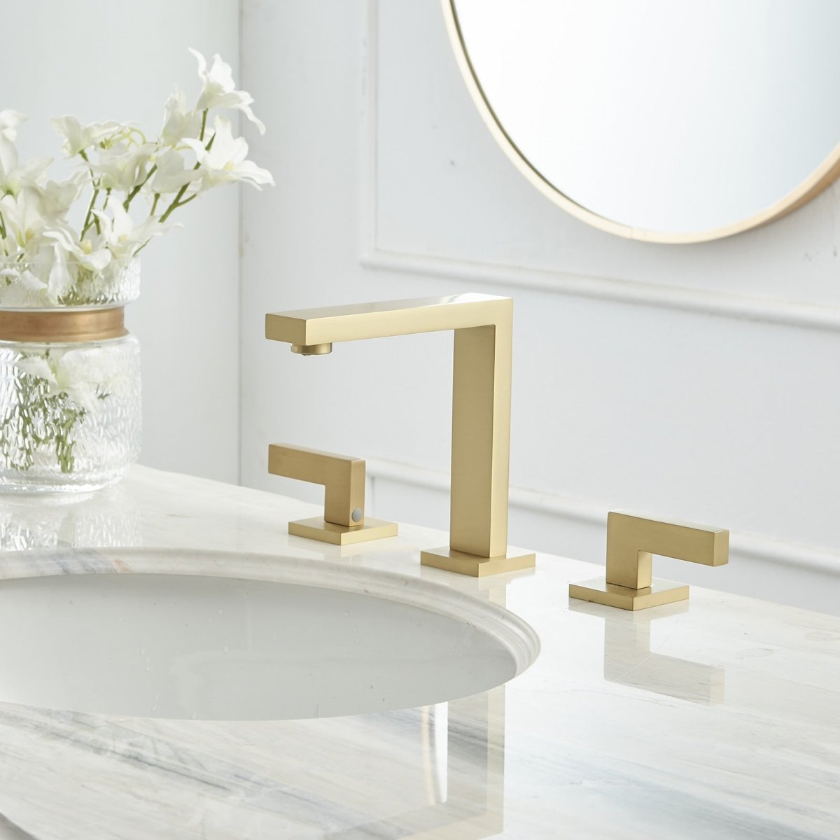 8 in Double Handle Bathroom Faucet Brushed Gold - buyfaucet.com