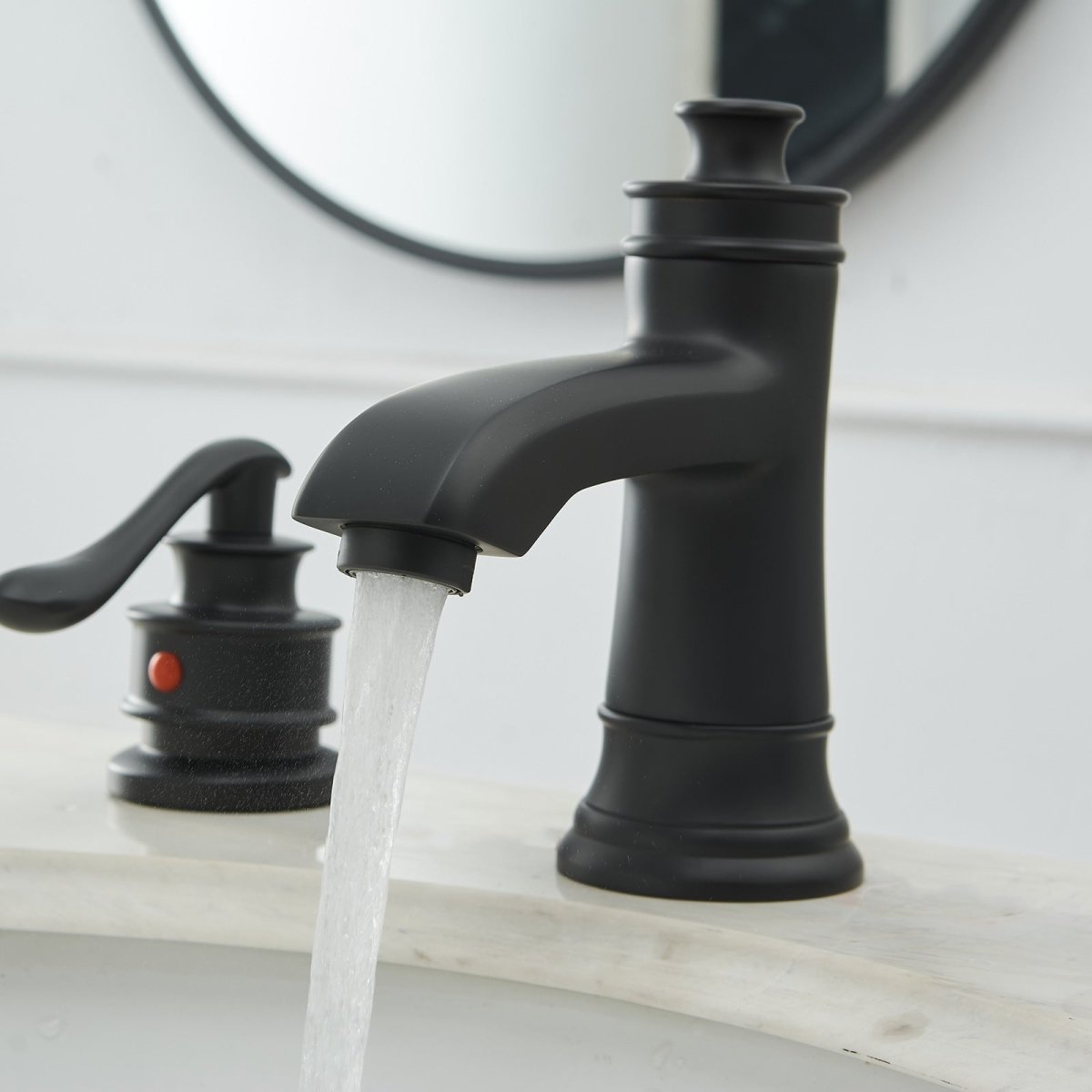 8 in Double Handle Bathroom Faucet With Drain Assembly Black - buyfaucet.com