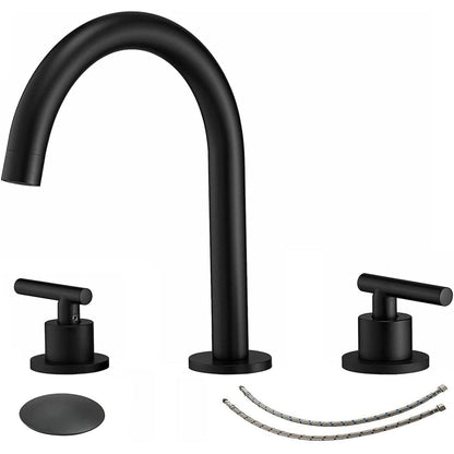 8 in Double Handle Bathroom Faucet With Drain Black-1 - buyfaucet.com