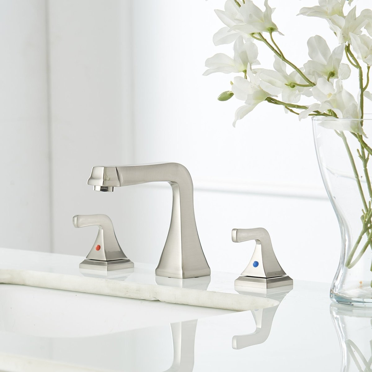 8 in Double Handle Bathroom Faucet with Drain Brushed Nickel - buyfaucet.com