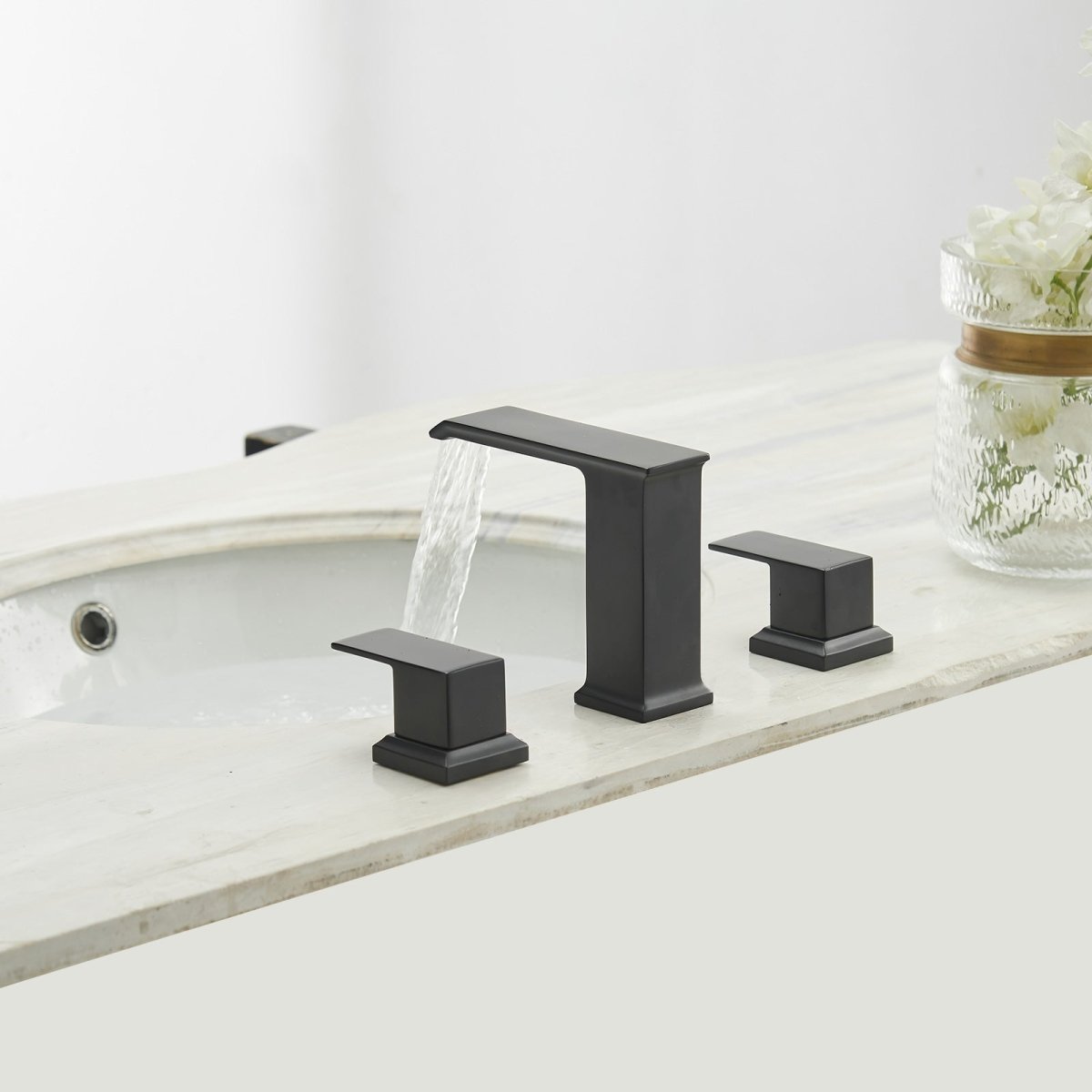 8 in Double Handle Bathroom Faucet with Drain Matte Black - buyfaucet.com